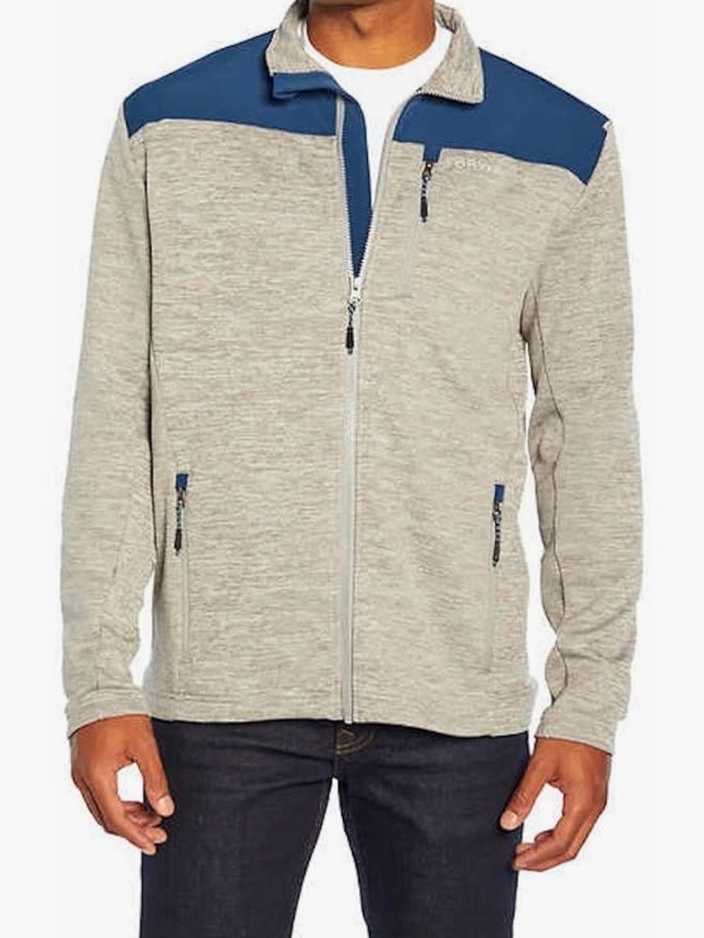 Orvis Light Heather Gray & Blue Full-Zip Sweater Jacket